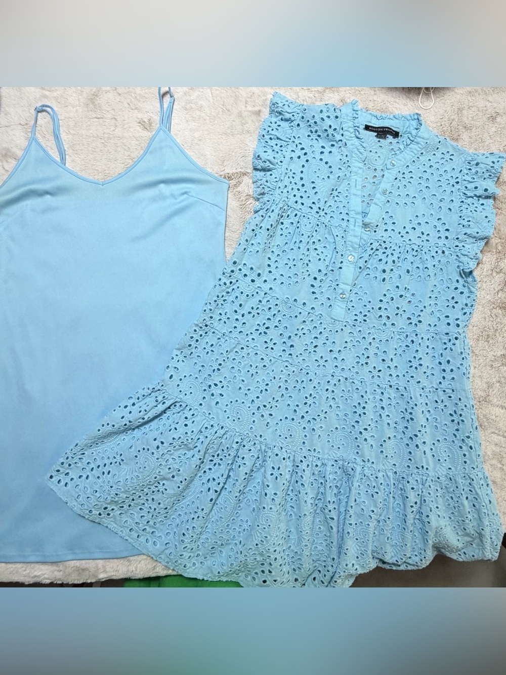 Boston Proper Broderie Mini Dress w/Slip in Light Blue M